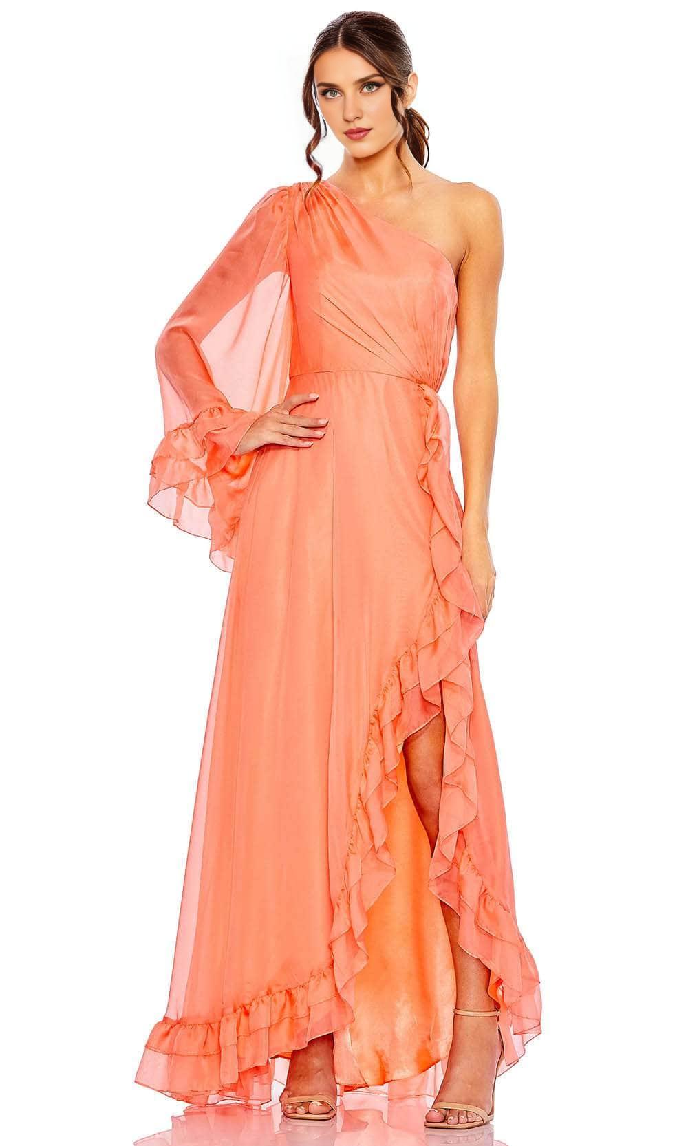 Formal Women's Dresses/ One-Sleeve Bell Sleeve Asymmetrical Neck Ruffled Hem Prom Dress/ Prom Dress In Store